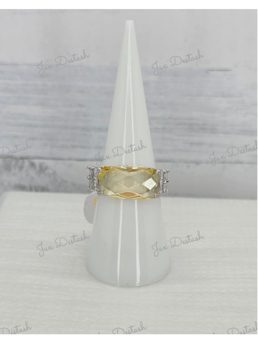 Faceted Champagne Crystal Wide Band Ring - Women Jewelry